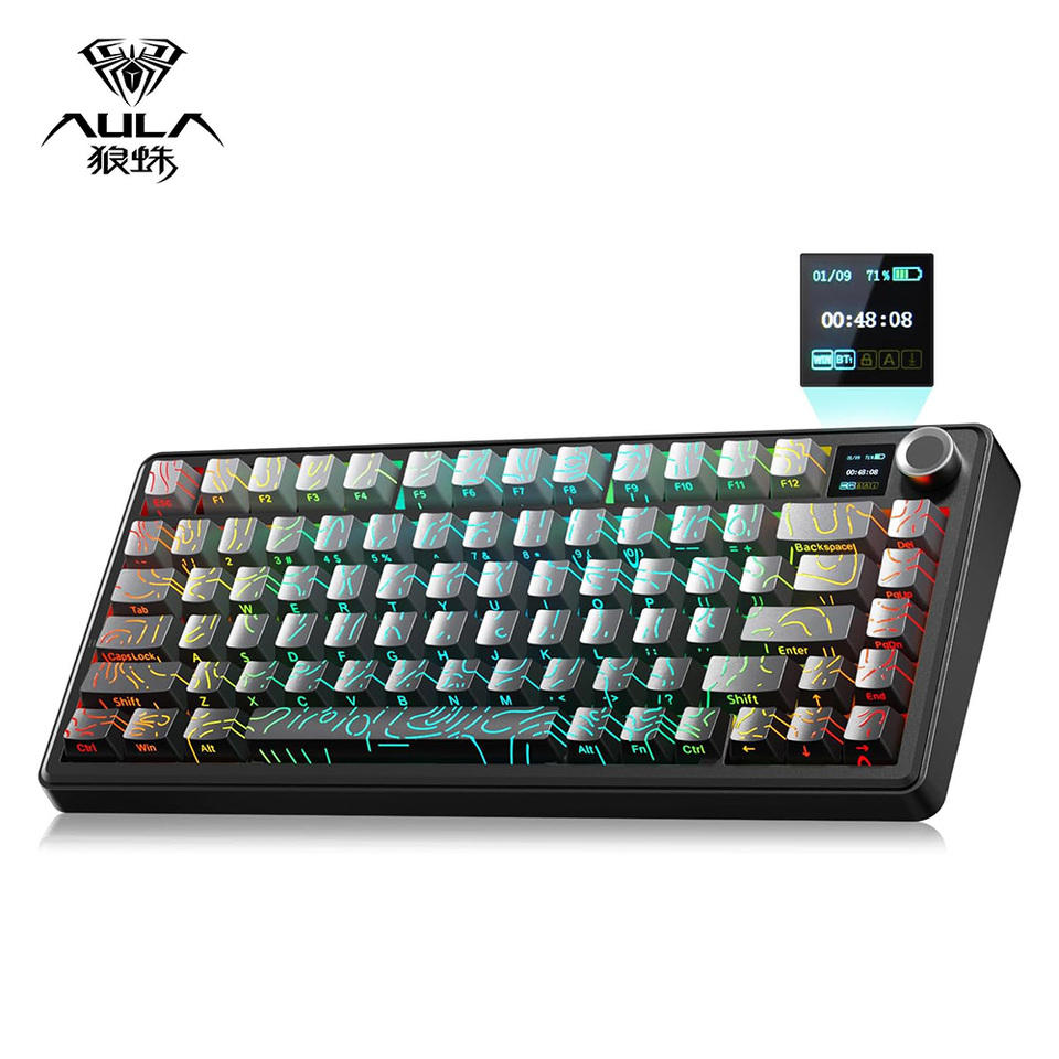AULA F75 Max Wireless 3 in 1 Mechanical Gaming Keyboard with Screen & Knob