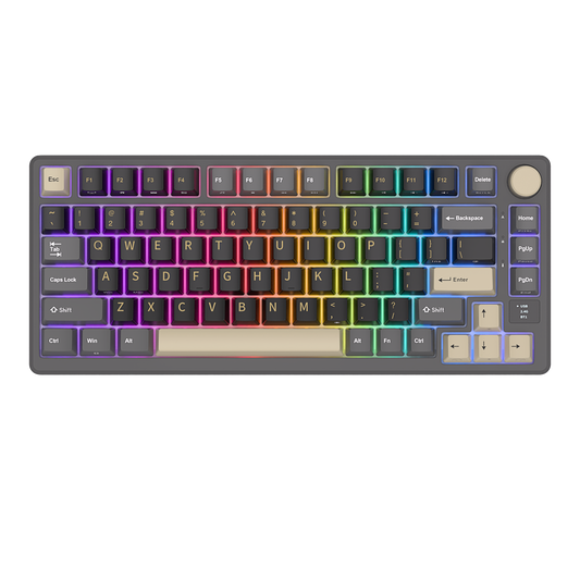 Royal Kludge M75 Triple Mode (RKM75) Phantom Front View with RGB backlight.