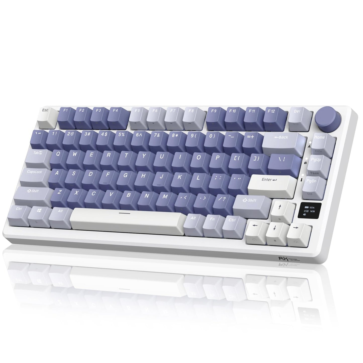 Royal Kludge M75 (RKM75) Ocean Blue variant, light color scheme, with mechanical keys. 
