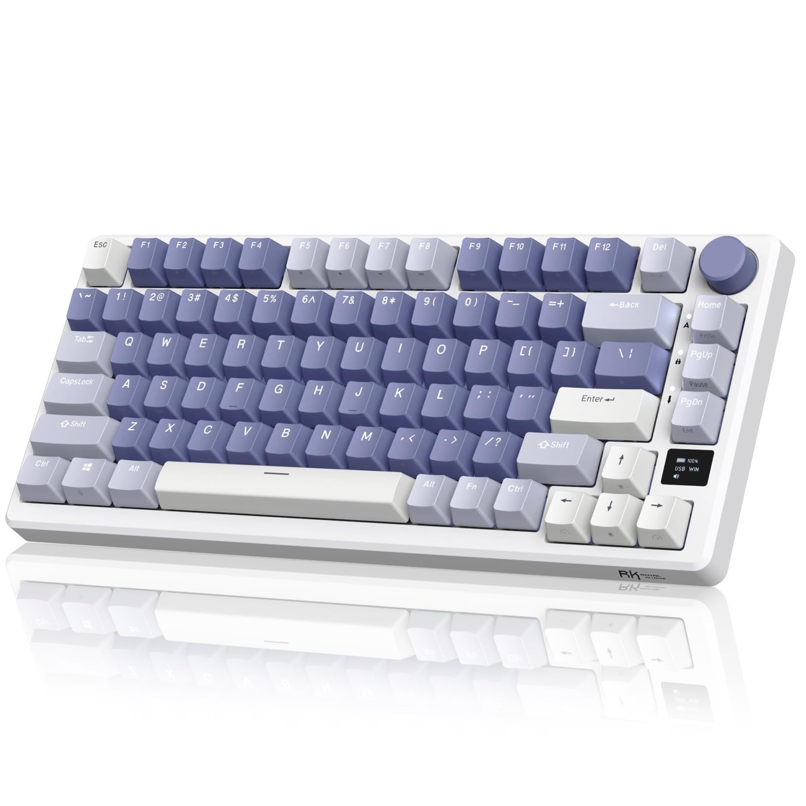 Royal Kludge M75 (RKM75) Ocean Blue variant, light color scheme, with mechanical keys. 
