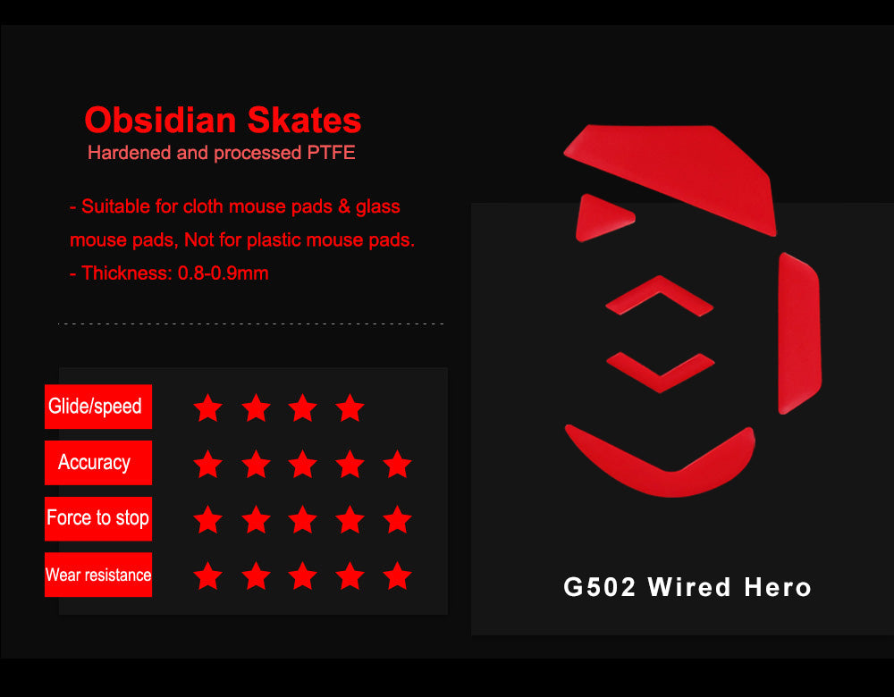 Xraypad Obsidian Skates For Logitech G502 HERO Wired