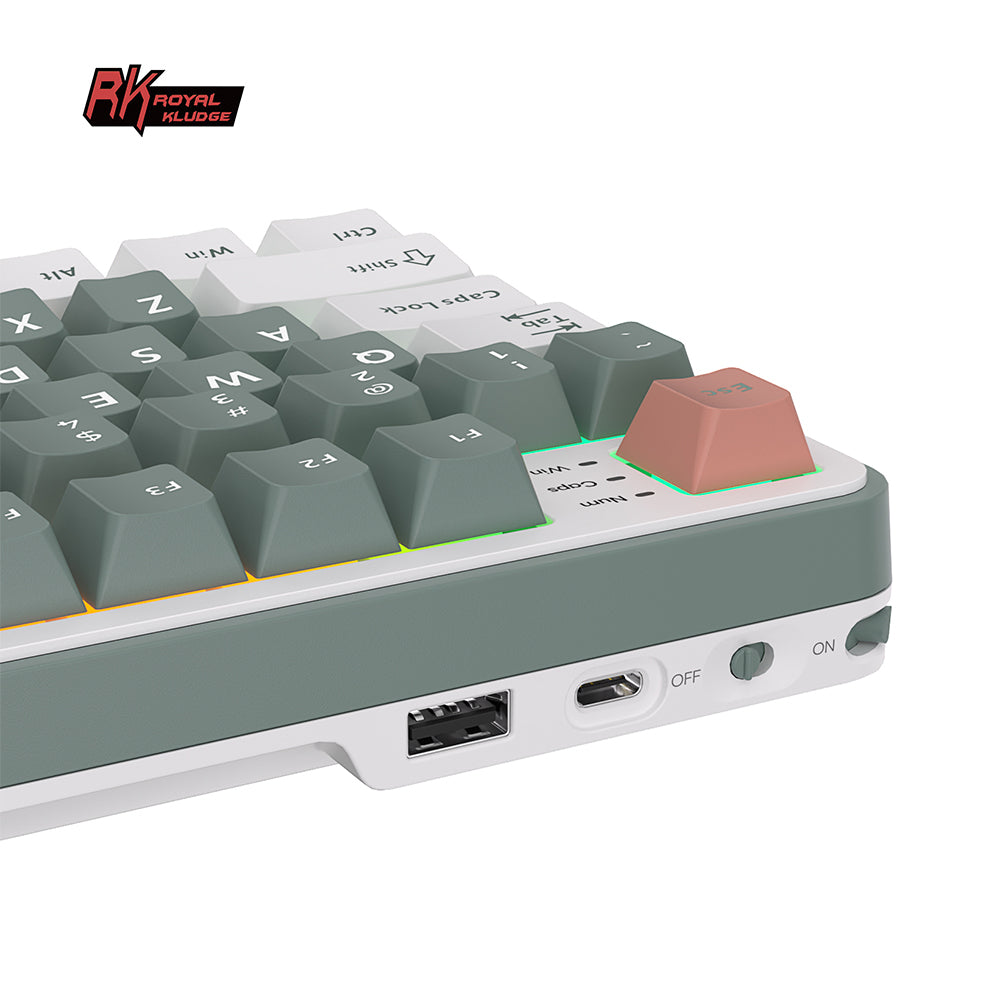 Royal Kludge S98 Wireless Clay Green USB-A USB-C Ports and Switch