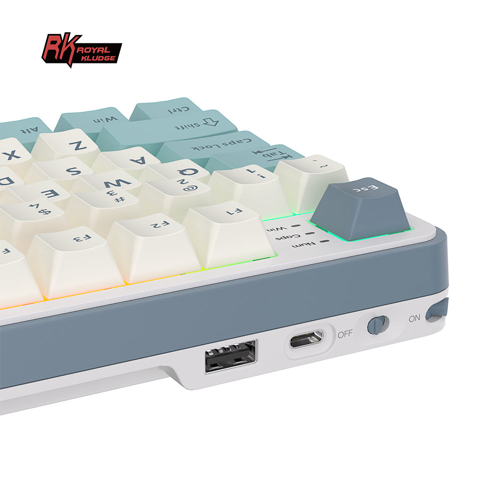 Royal Kludge S98 Wireless Sky Blue USB-A USB-C Ports and Switch